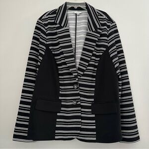 Avenue black and white striped blazer office wear button front